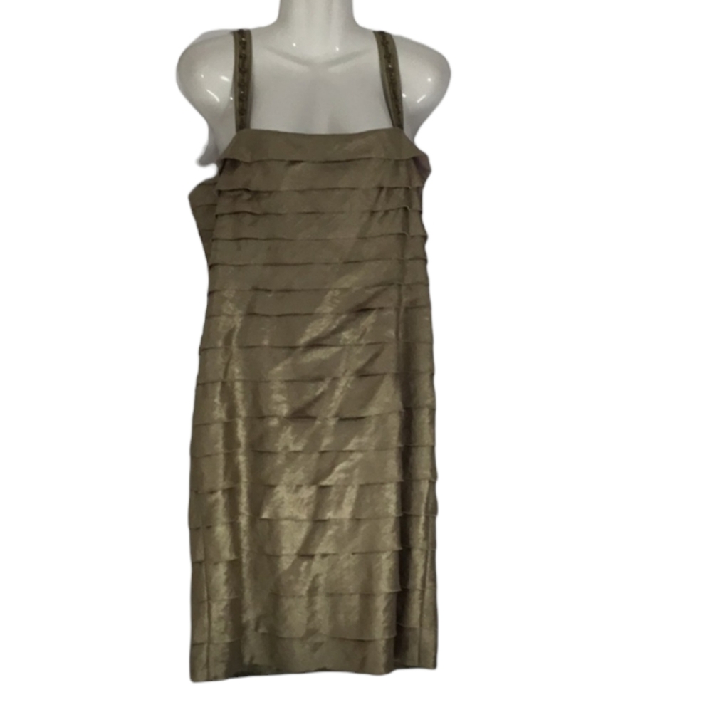 EUC Jones New York Women's 14 Shimmery Goldish Ruffled Midi Dress